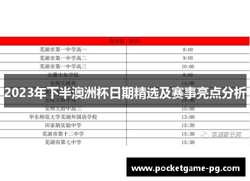 2023年下半澳洲杯日期精选及赛事亮点分析